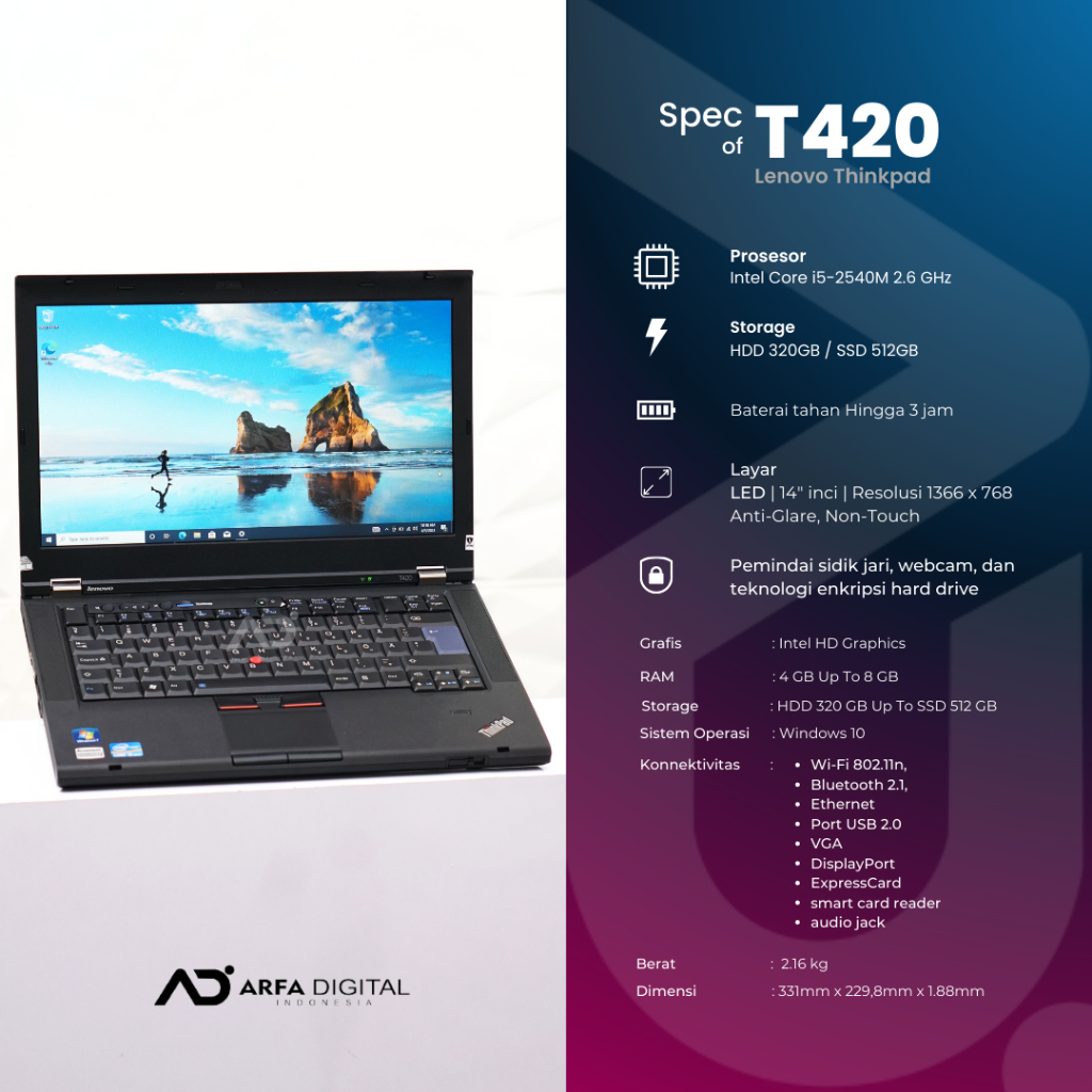 Laptop Lenovo Thinkpad Second T420 Core I5 Gen 2 Ram 8GB SSD 256GB Original Bergaransi
