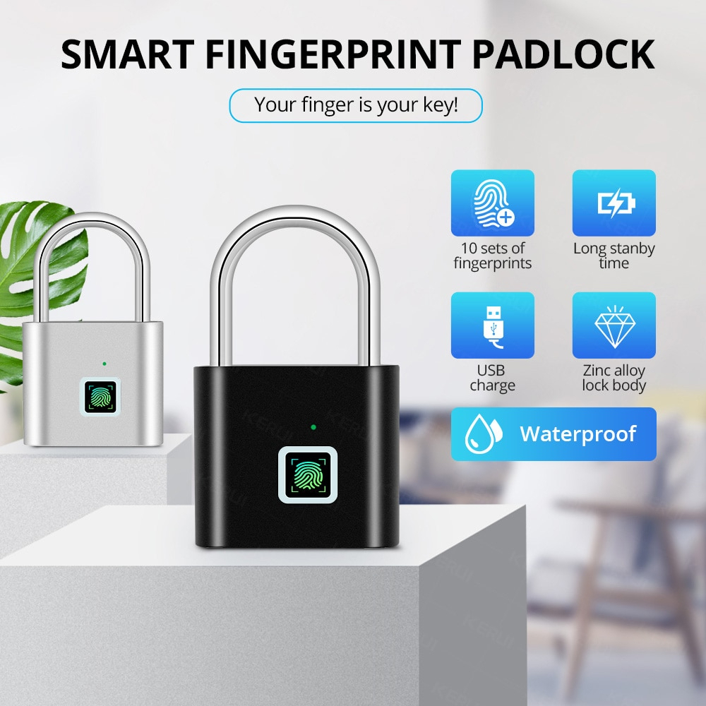 KERUI Keyless USB Charging Fingerprint Lock Smart Padlock Waterproof