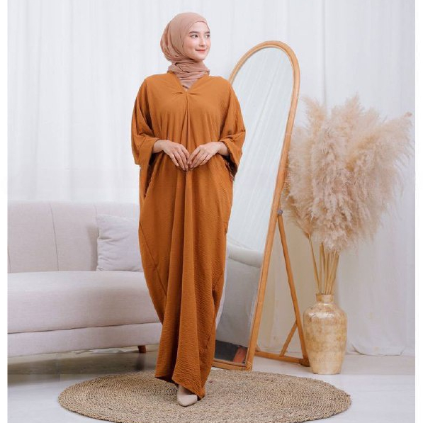 Kaftan Jumbo Syamilda Matt Crinkle AirFlow Kerah Oblong