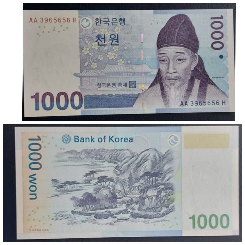 Uang Negara Korea Selatan 1000 Won Kondisi Kertas AUNC MULUS Bagus Renyah Original 100%