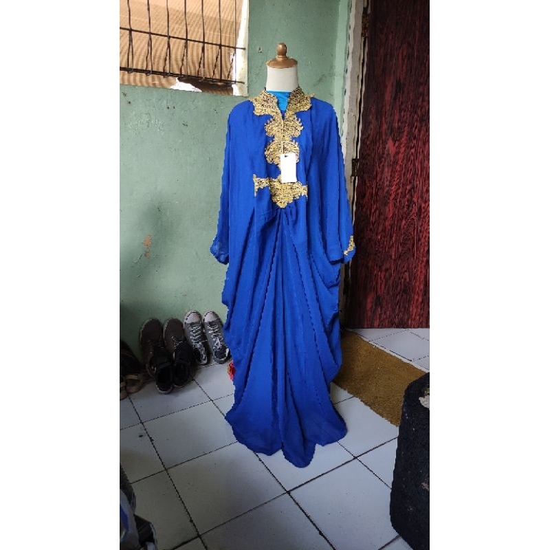Set Gamis Kaftan Biru Elektrik new
