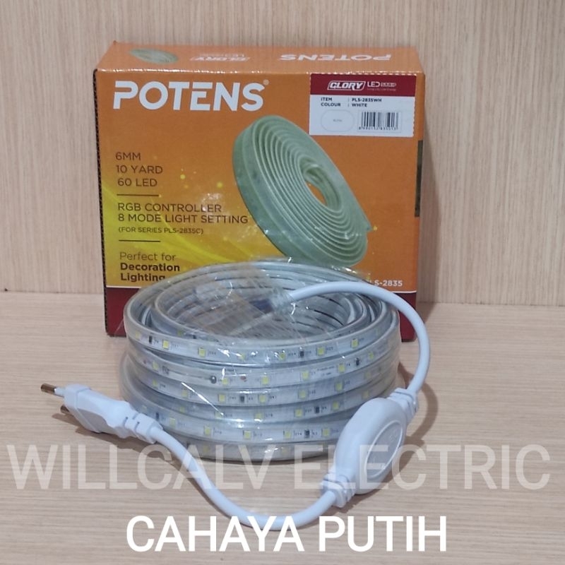 Lampu led strip selang gepeng POTENS 2835 8 meter  plus kabel power adaptor