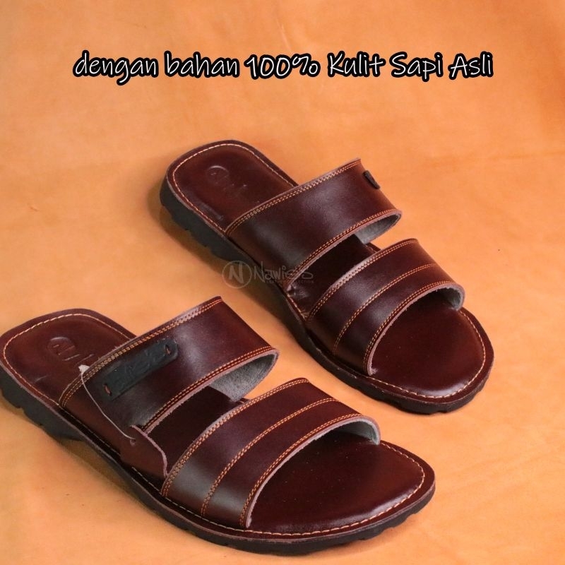 B30 Sandal Full Kulit Pria Slop Ban 2 Slempang