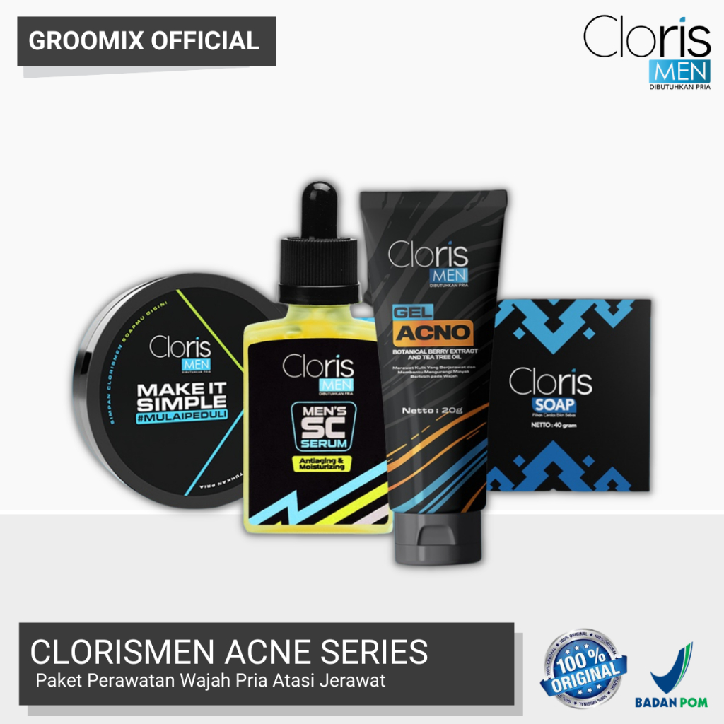 Paket Skincare Pria Clorismen Acne Sabun Obat Wajah Bopeng Bekas Jerawat Cowok Cloris Men C12