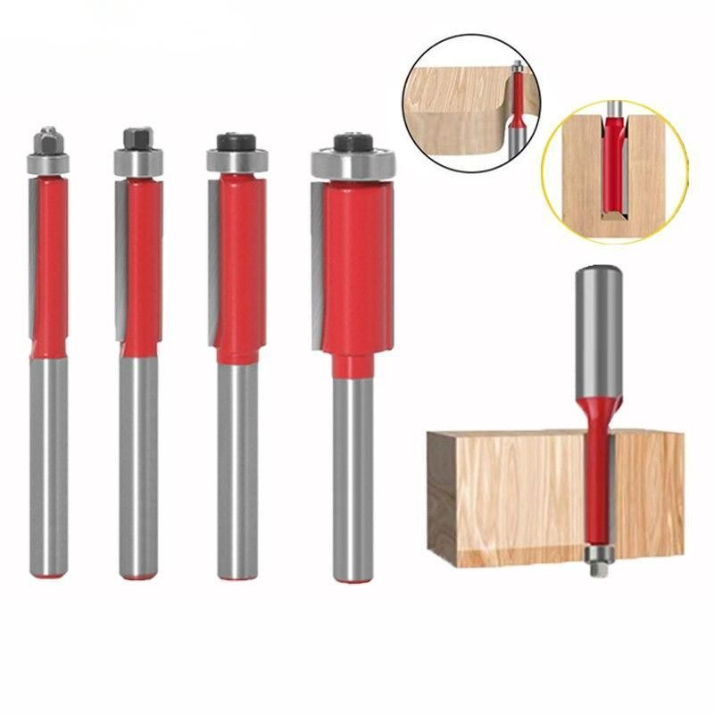 4pcs Mata Profil Router 1/4 Flush Trim Router Bits Mata Profil Lurus Flush Trimmer Bits Untuk Pemangkasan Kayu