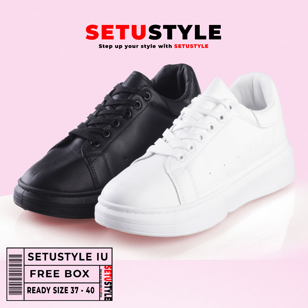 SETU Style IU Sepatu Sekolah Wanita Sneakers Hitam Polos Cewek
