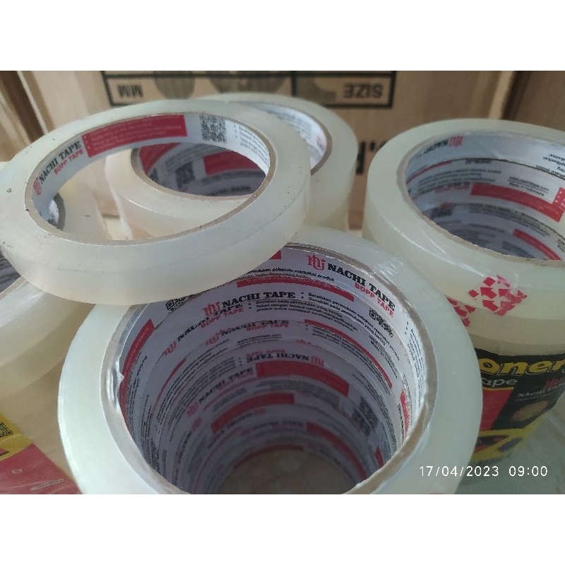 lakban nachi bening 12mm (1/2inch) 72yard (harga 1slop = 12rol) / isolasi nachi bening 12mm