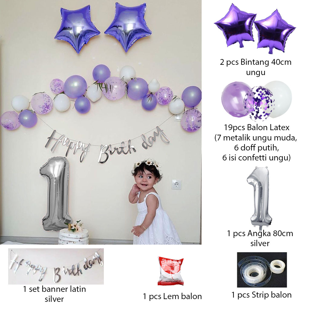 [PAKET] Dekorasi Ulang Tahun Anak CHAIN SIMPLE STAR LATIN Hiasan Birthday Backdrop