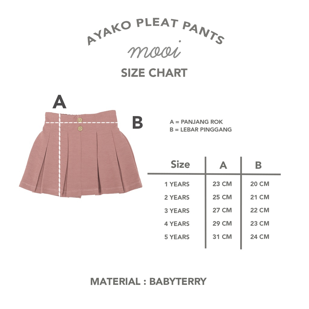 Rok Bawahan Anak Perempuan Mooi Ayako Pleat Pants 1-5 Tahun