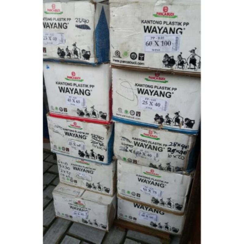 (500gr) PLASTIK TEBAL KILOAN MEREK PP WAYANG / PLASTIK KILOAN LAUNDRY / PLASTIK MAKANAN TEBAL / PLASTIK PP WAYANG UK. 9x15, 10x20, 12x25, 15x30, 17x35, 20x40, 25x45, 30x50, 40x60, 45x65, 50x75, 60x100