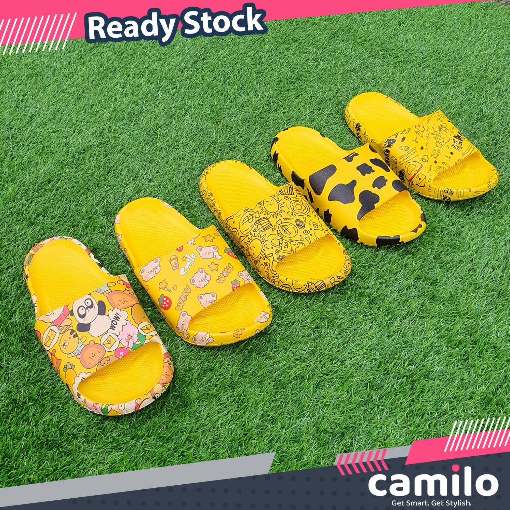 ☀CAMILO☀ Sandal Slop Motif Panda / Sandal Slop Motif lOVE /  Sandal Fashion Wanita / Sandal Lucu &amp; Imut / Slip Sandal Cewek Sandal Import SF02