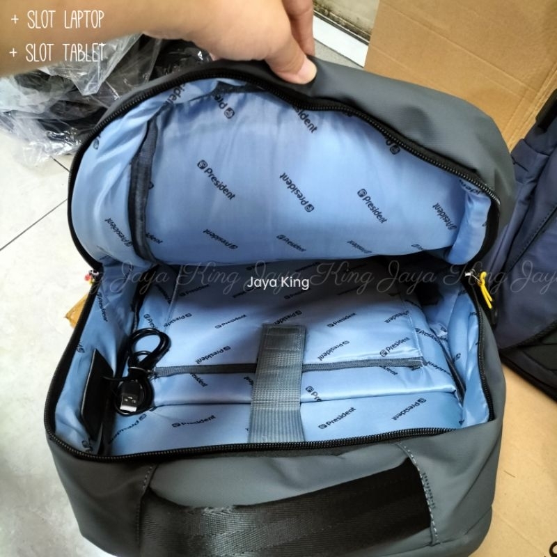 Ransel Laptop USB PRESIDENT 18 Inc Tas Sekolah Kerja Besar Pria Bahan Waterproof