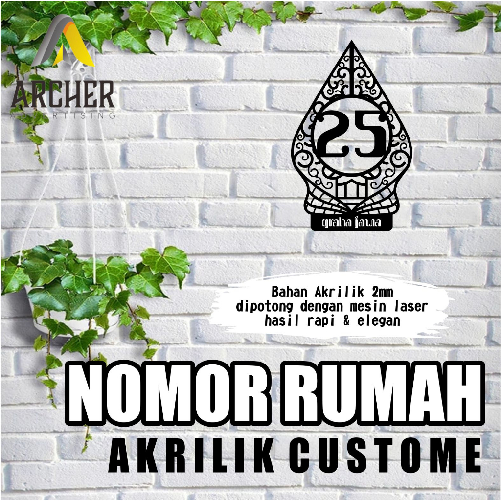 PAPAN NOMOR RUMAH AKRILIK HITAM / PUTIH UKURAN 18 X 12 CM