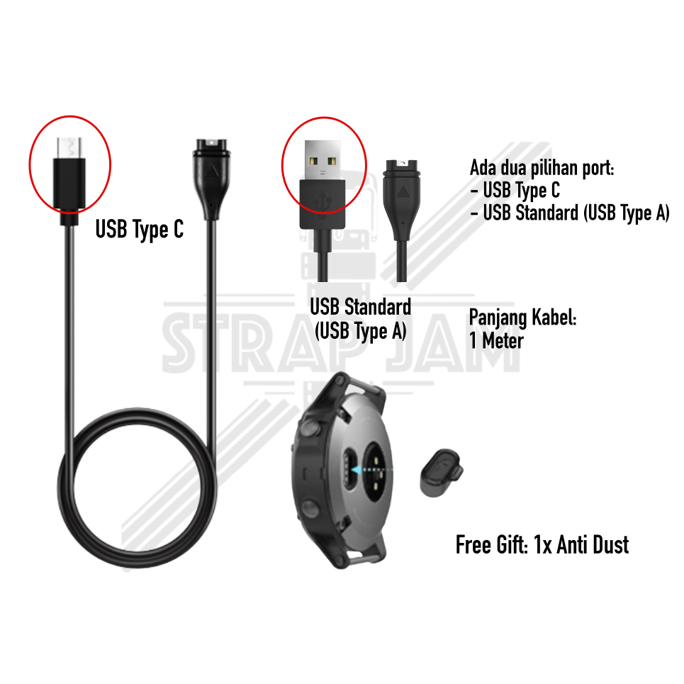 Cable Kabel Dock Data Sync Charge Charger Untuk Garmin Forerunner 245 / Forerunner 245 Music