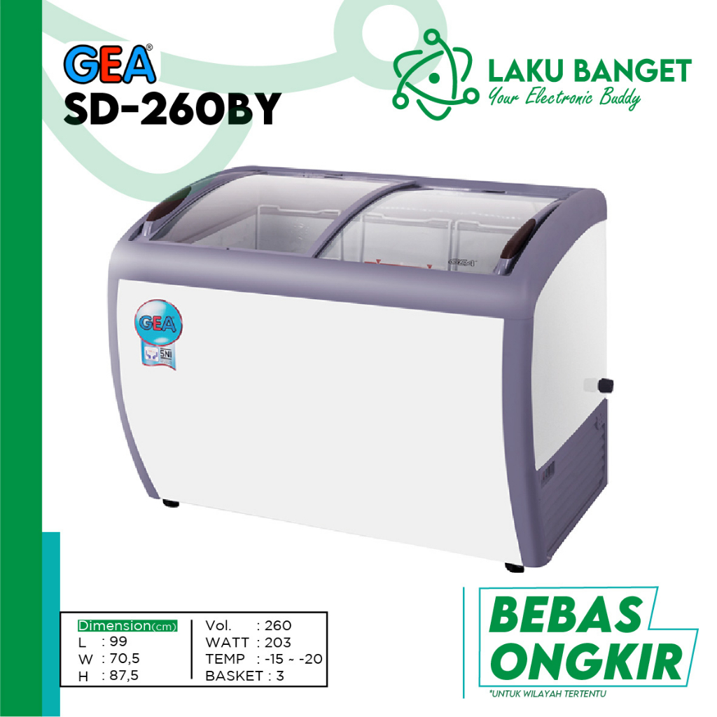 Sliding Curve Glass Freezer GEA SD 260 BY / Freezer Kaca Geser 260 Liter GEA SD260BY Garansi Resmi