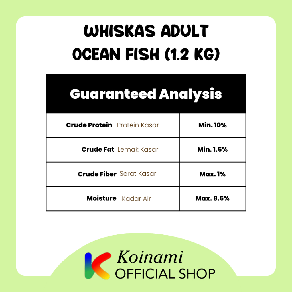 WHISKAS 1.2kg ADULT OCEAN FISH / makanan kucing / cat food / dray food / pakan kucing