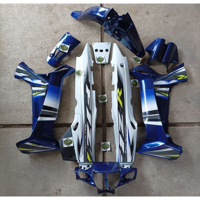 COVER BODY HALUS YAMAHA FIZ R FULLSET BIRU PUTIH 2003 CUSTOM STRIPING DECAL BODY BODI HALUS FULLSET 