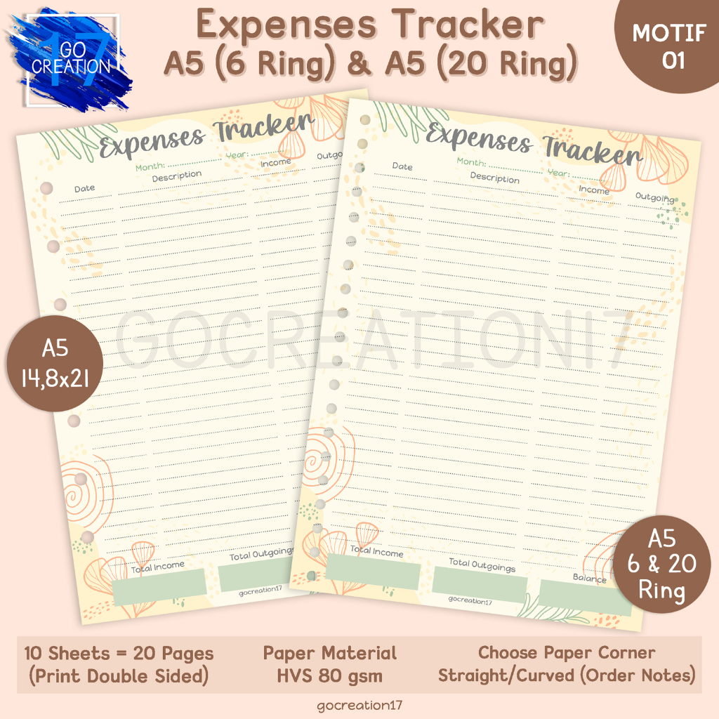 

Kertas Planner Isi Binder Expenses Tracker Motif Premium A5