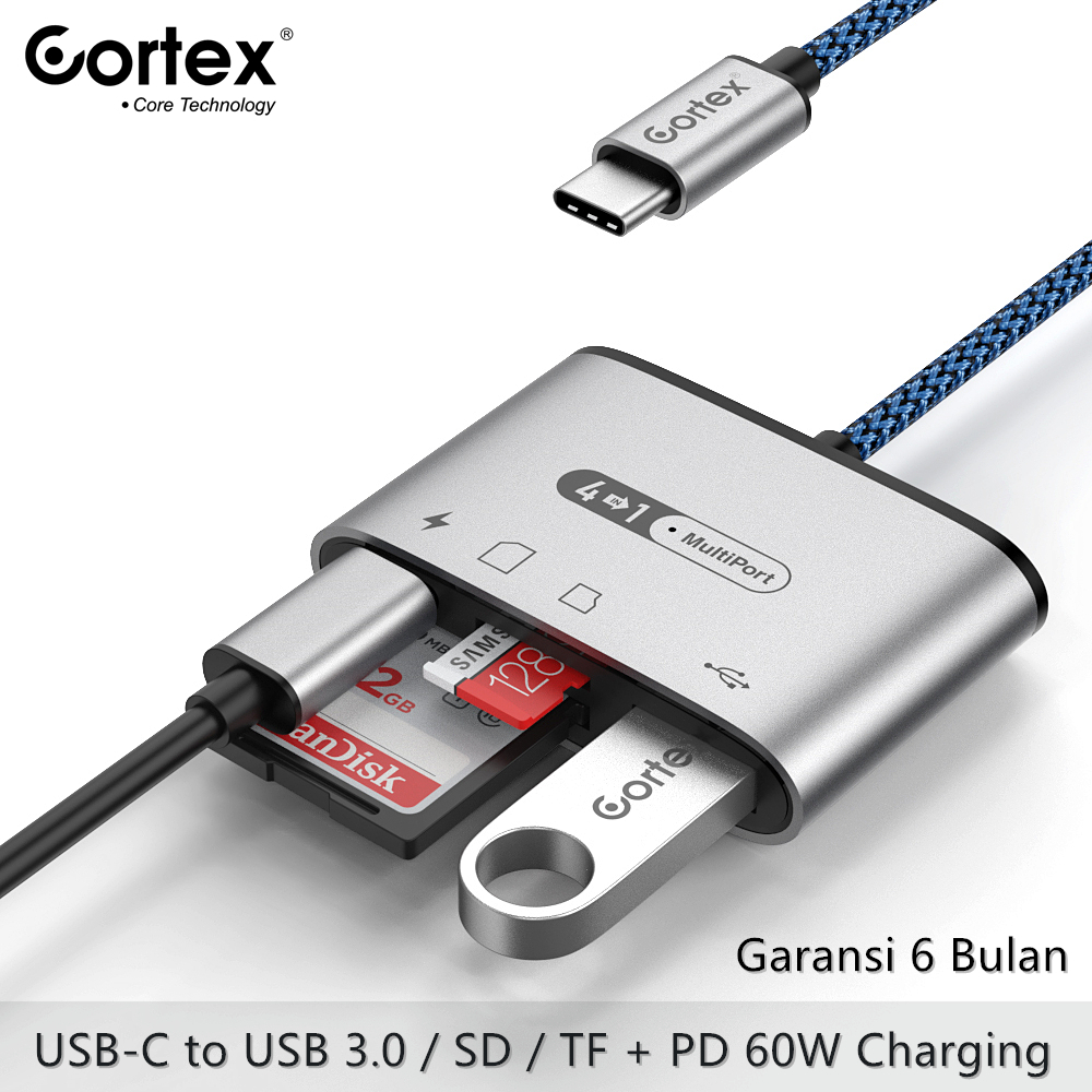 Cortex MH371 USB C/Type-C To USB 3.0 + SD/TF Card + 60W Charging 4in1 Reader Adapter