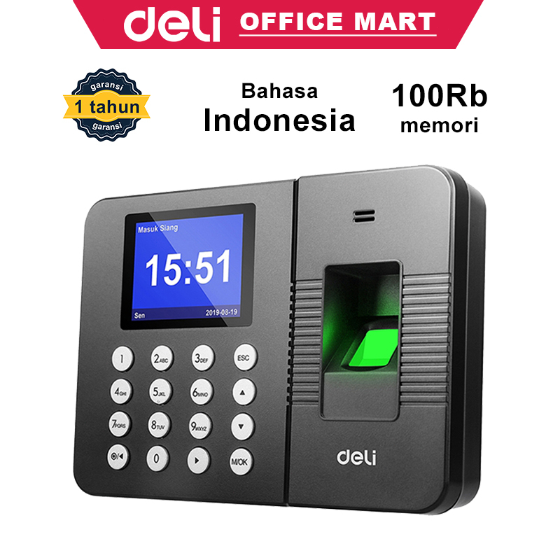 Deli Mesin Absensi Sidik Jari Absen 100.000 Memori Absensi Finger Print USB Fingerprint Attendance Machine