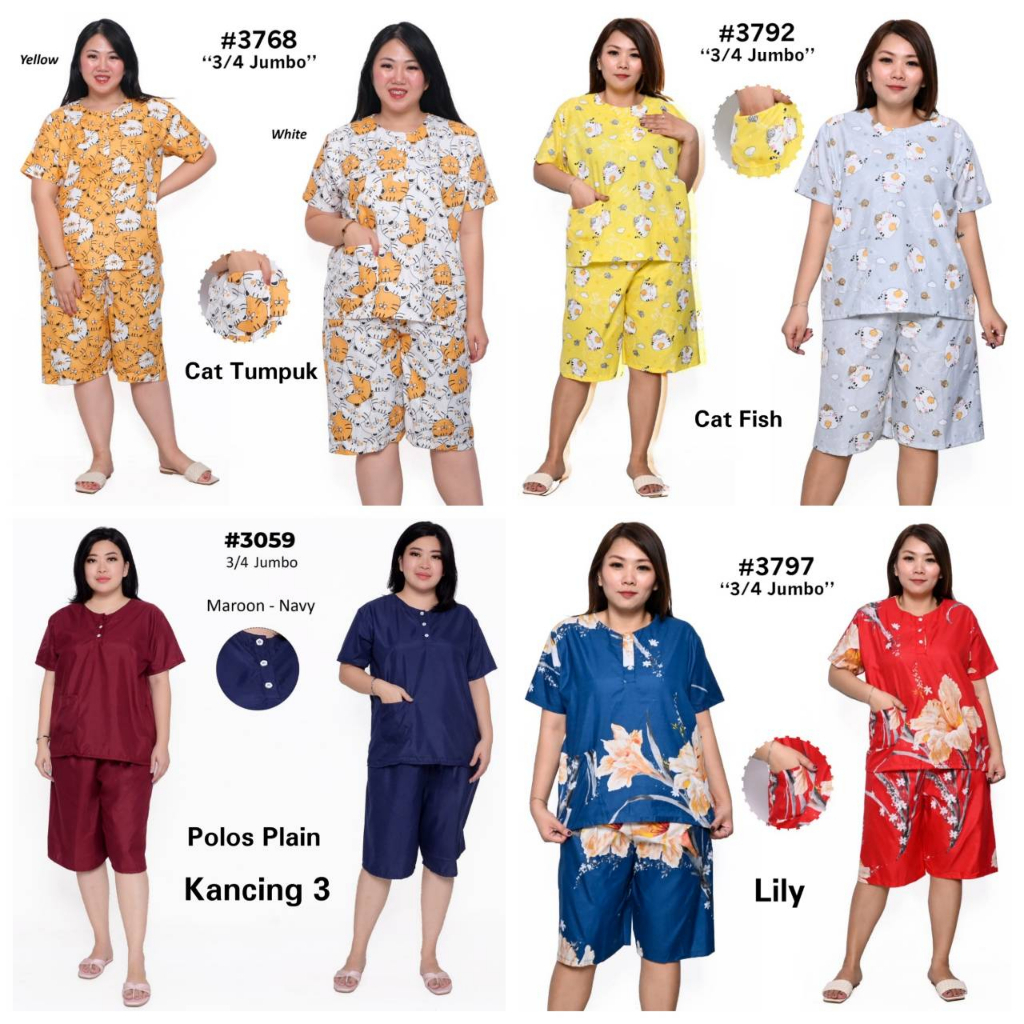 PEPOY - Setelan Pendek HP Jumbo LD 120 XXL motif karakter dan bunga Piyama jumbo celana pendek xxl