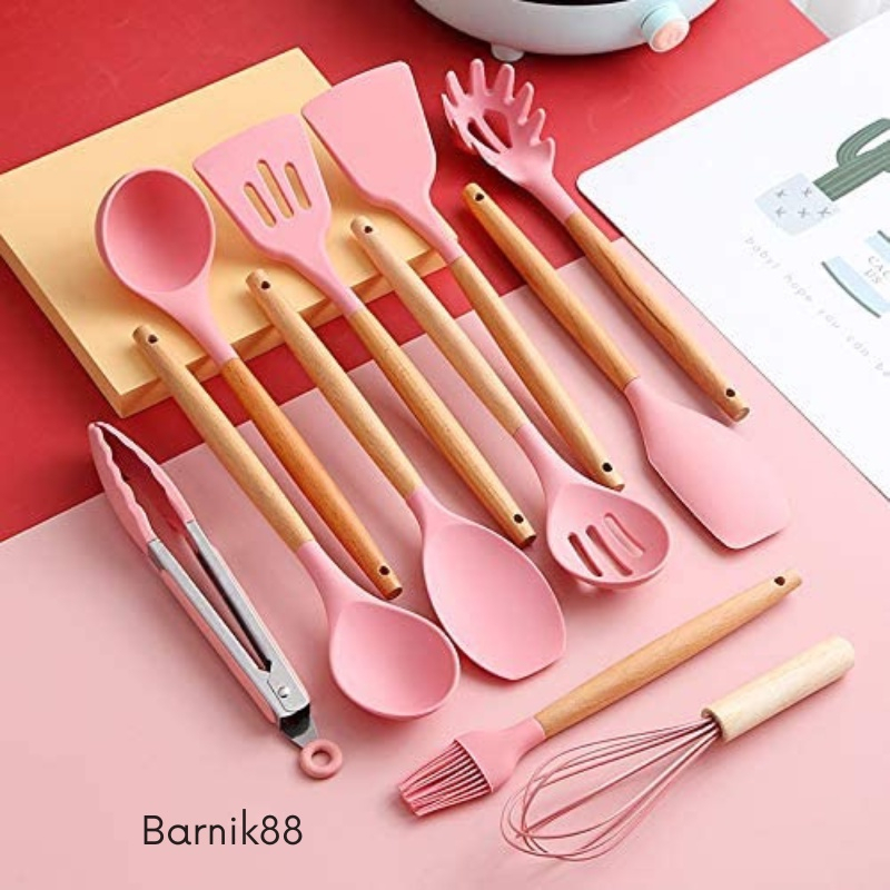 PROMO Spatula Steak Clip Set Oil Brush Kitchen Cooking Silikon Spatula Silicone Sodet Alat Masak Set 11pcs