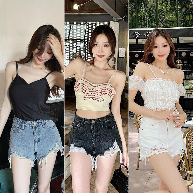 Jeans pendek wanita hotpants highwaist cewek summer outfit ripped jeans jumbo size 5XL korean ootd