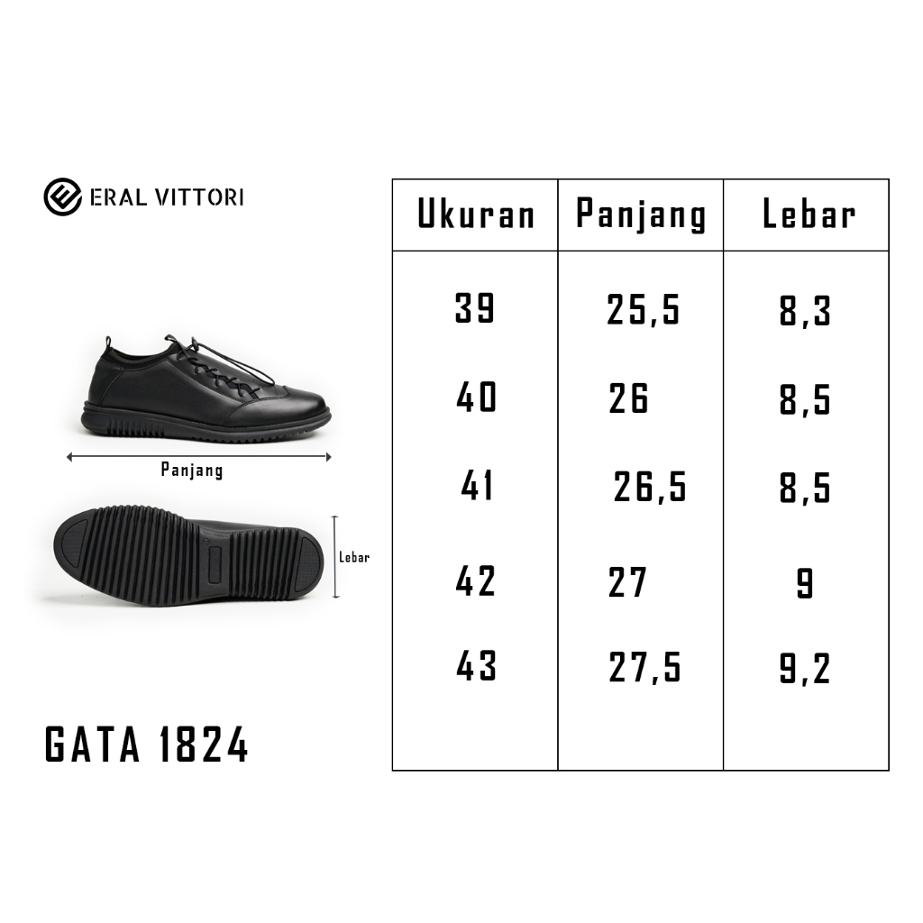 Eral Vittori - Gata 1824 Sepatu Sneakers  Pria  Casual Formal Hitam