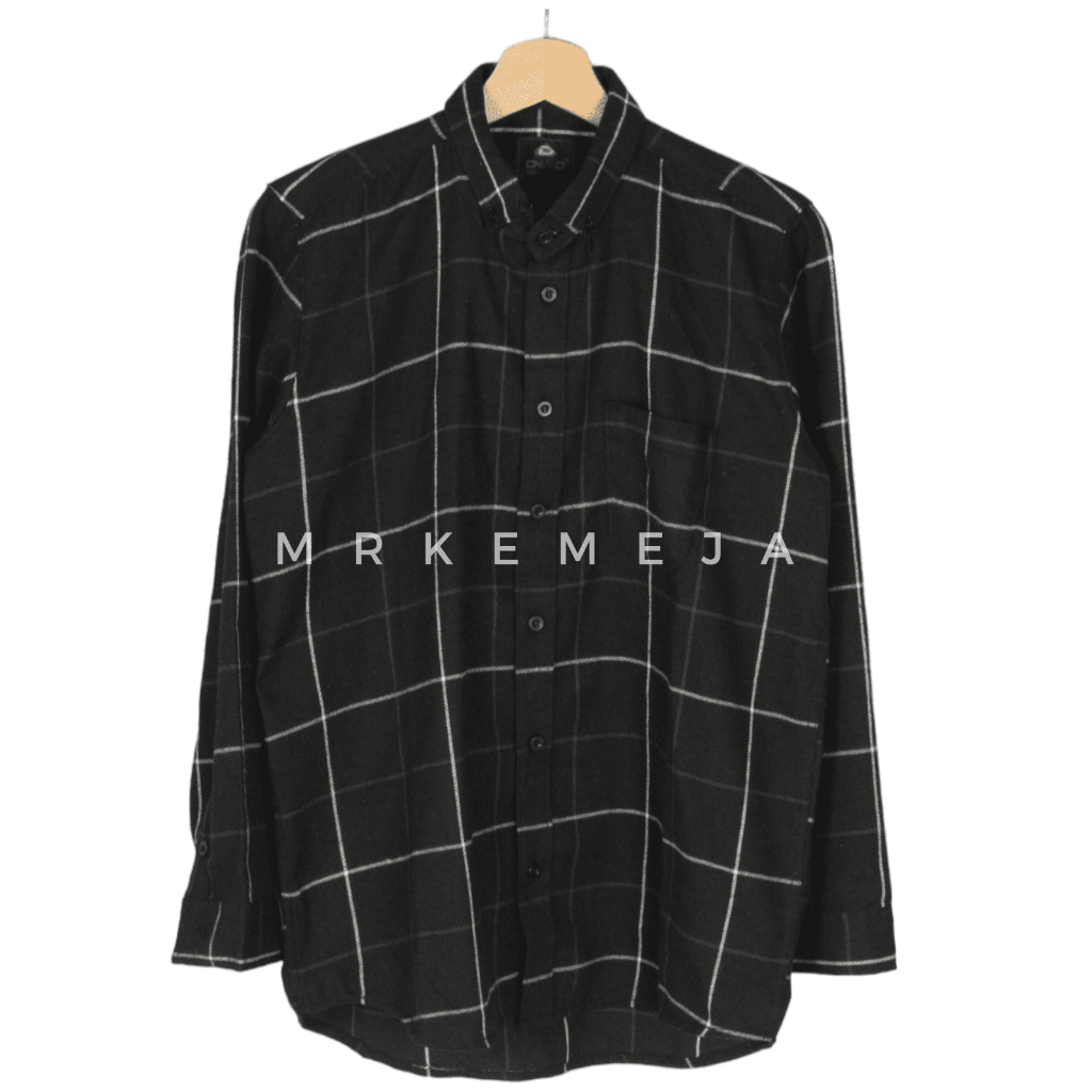 Kemeja Flannel Pria Lengan Panjang Distro Warna Hitam