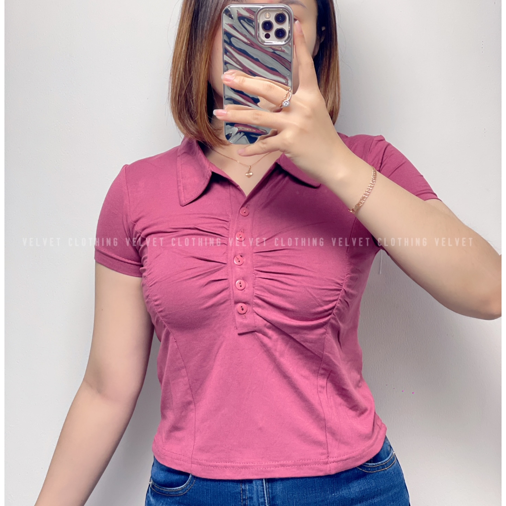 Blouse Kerah Kerut Wanita / Atasan Kerah Button Wanita / Crop Top Kerah button 4626