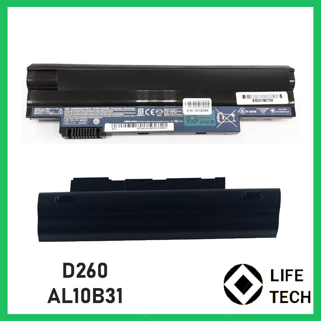 Baterai Acer Aspire One 722 D255 D257 D260 D270 522 NAV70 PAV70 Gateway LT23 Series Gateway LT2304C Gateway LT28 Series 3 Cell AL10B31 FAT Black