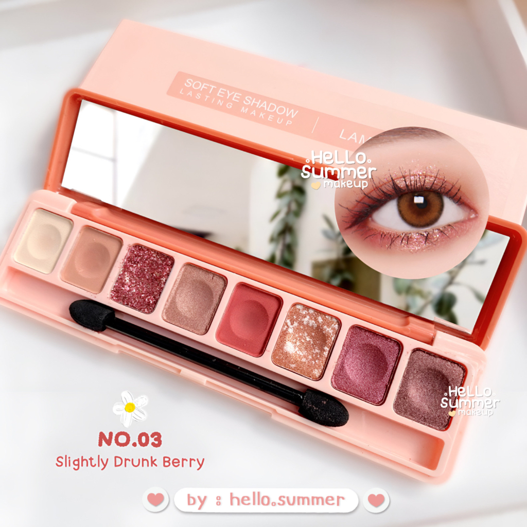 Soft Eyeshadow Lasting Makeup 8 Warna Palette Free Brush Aplikator Tahan Lama Pigmented Lameila