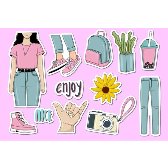 

Sticker Aesthetic Girl Purple Pink Set Untuk Laptop Tumbler Scrapbook