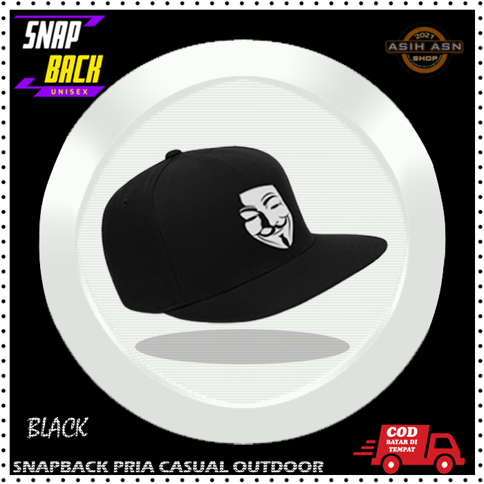 [COD] TOPI SNAPBACK CAPS UNISEX DISTRO ANONYMOUS HITAM / HIP HOP HATS PREMIUM QUALITY / NEW STYLE AK