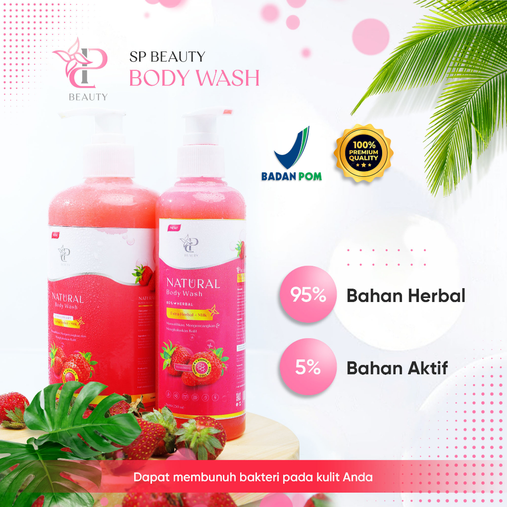 Sp Beauty Body Wash sabun cair herbal 500ml Extra strawberry vitamin C. A &amp; Collagen. - Sabun mandi cair pemutih badan sabun cair pemutih .sabun cair herbal strawberry500ml