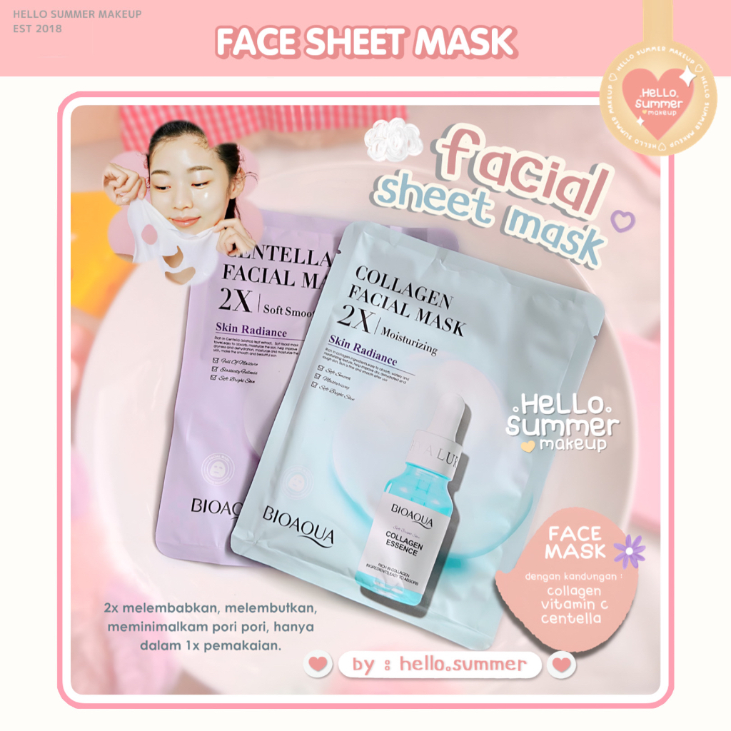 BIOAQUA BPOM Face Sheet Mask Facial Serum Collagen Masker Wajah 30gr