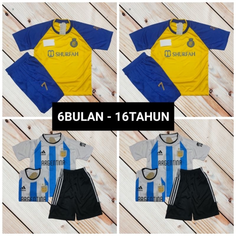 SETELAN BOLA ANAK UMUR 6BULAN - 16TAHUN / BAJU BOLA AL NASSR / BAJU BOLA MESSI / BAJU BOLA ARGENTINA