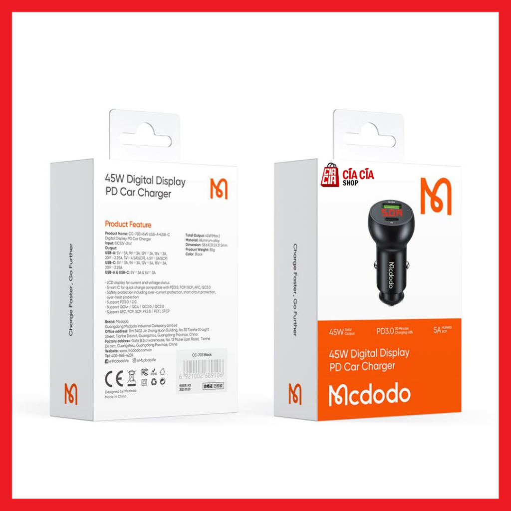 MCDODO CC-7030 Adaptor Charger Mobil PD Fast Charging 5A 45W Usb Type C Car Charger Lighter