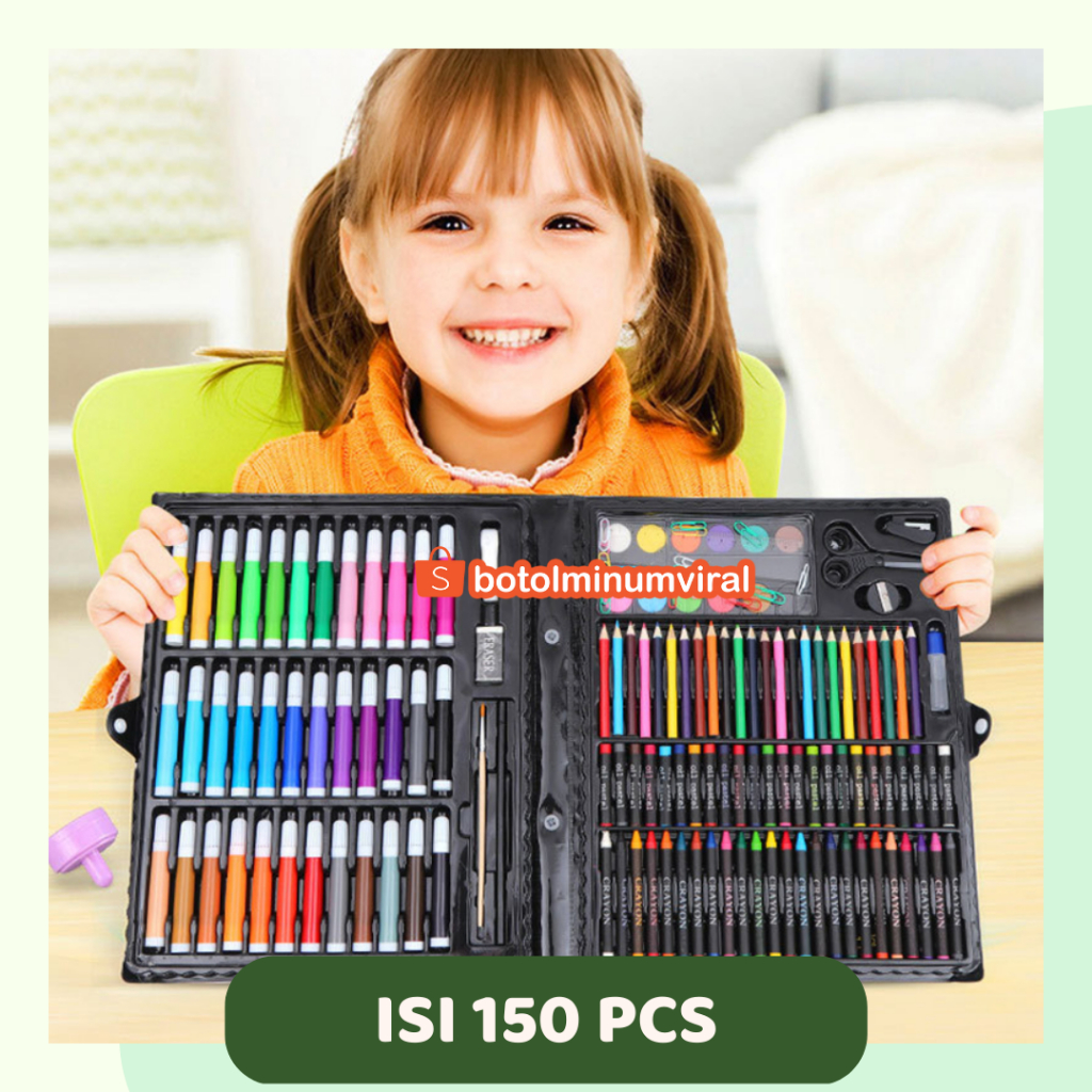 Drawing Set Kids 208pcs Art Set Gambar Anak Pensil Crayon Spidol Lukis