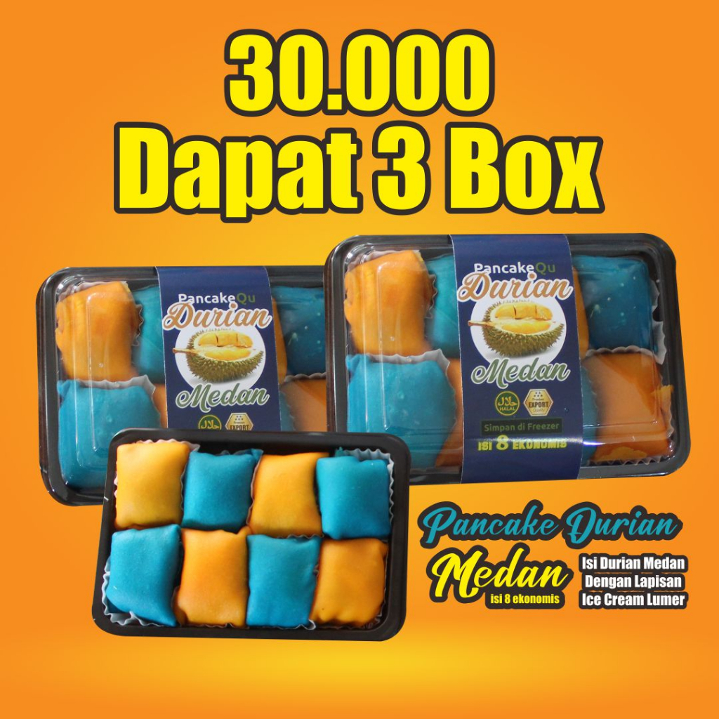 

Pancake Durian Medan isi 8 ekonomis (Dapat 3 Box)