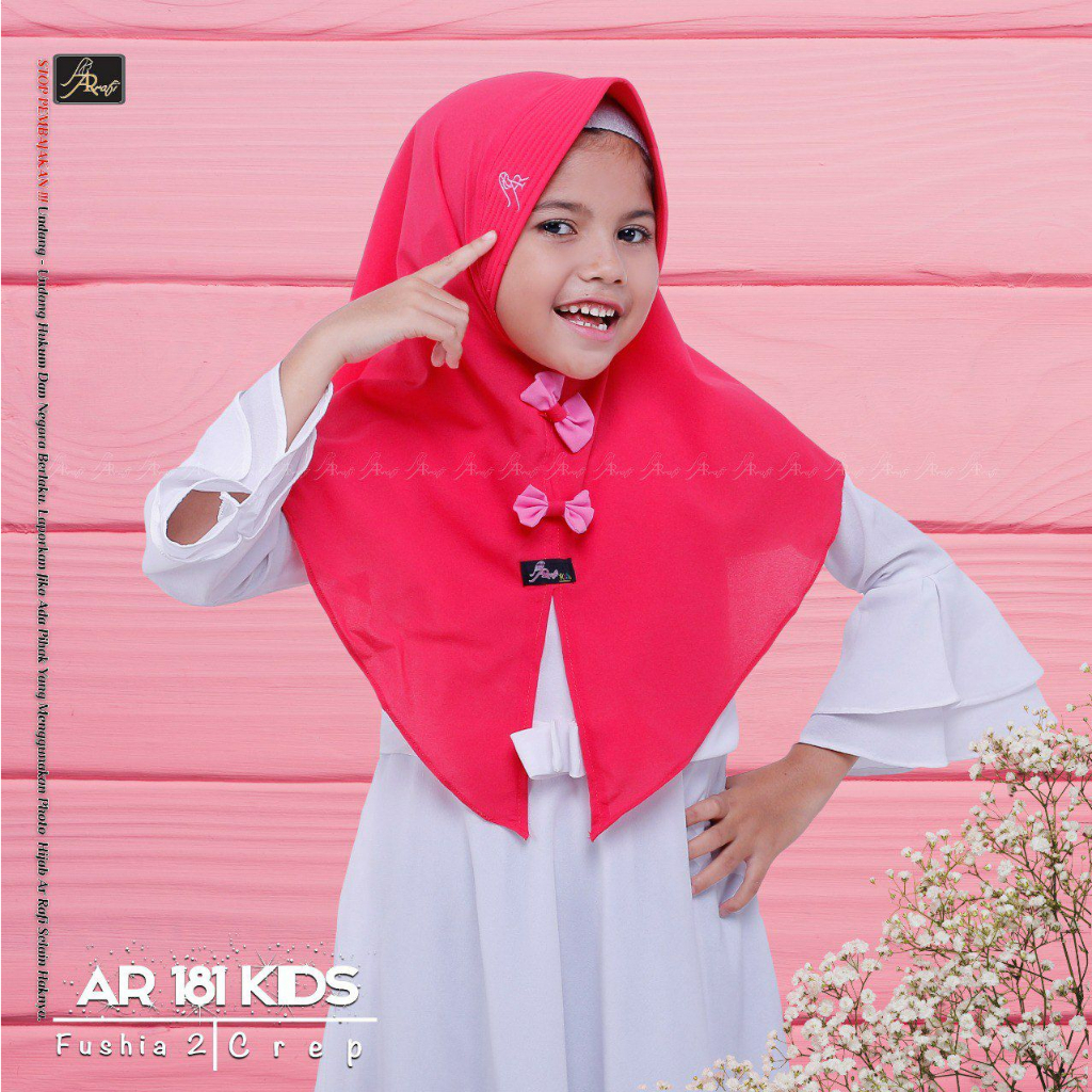 Hijab Arrafi Anak AR 181 Kids Instan Polos Bahan Crep Aksen Pita Ejamas Hijab Store