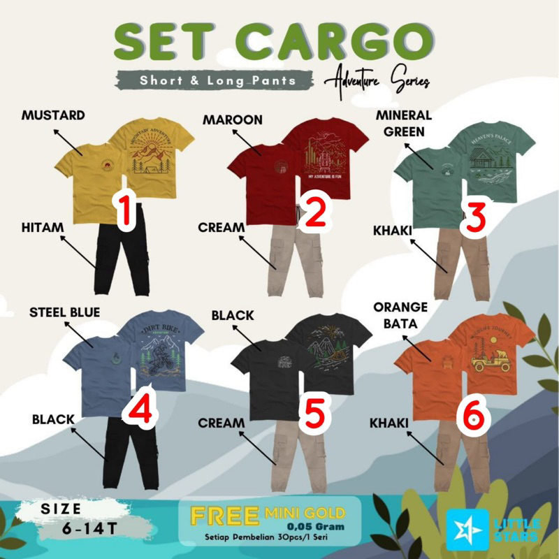 RAF LITTLE STARS Set Cargo Kargo Long & Short Pants Pakaian Baju Celana Atasan Bawahan Setelan Anak 