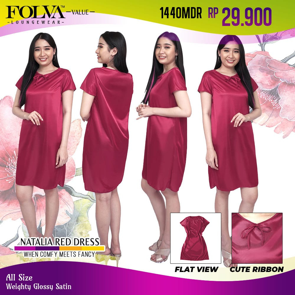 FOLVA daster rumah baju tidur bahan satin 1440MDR merah maron all size