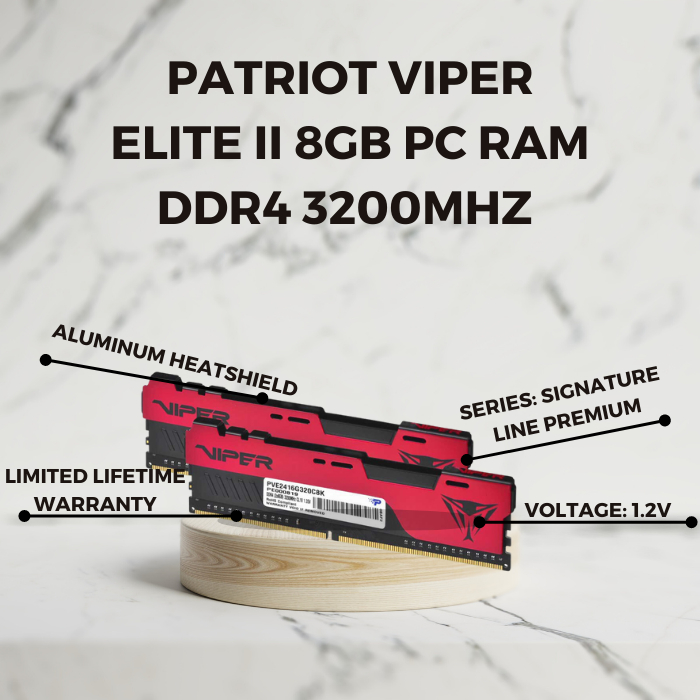 Patriot Viper Elite II 8GB PC RAM DDR4 3200MHZ PC4 25600 PVE248G320C8