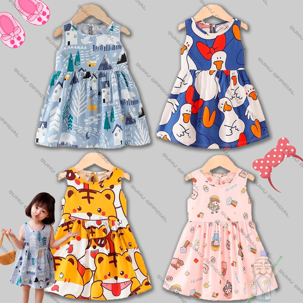 SUHU BABY Dress Anak Perempuan Fashion Import / Dress Bayi Korean Style / Terusan Anak Cewek Tanpa Lengan / Gaun Pesta Cantik / Rok Anak Katun Premium / Baju Anak Perempuan