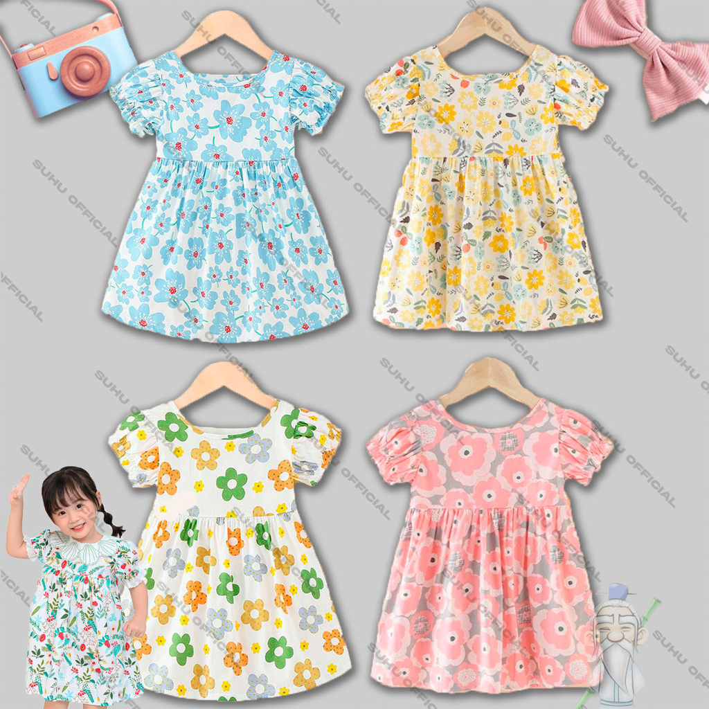 SUHU BABY Dress Anak Perempuan Import / Dress Bayi Katun / Terusan Anak Cewek / Gaun Pesta Cantik / Daster Anak Premium / Baju Anak Perempuan