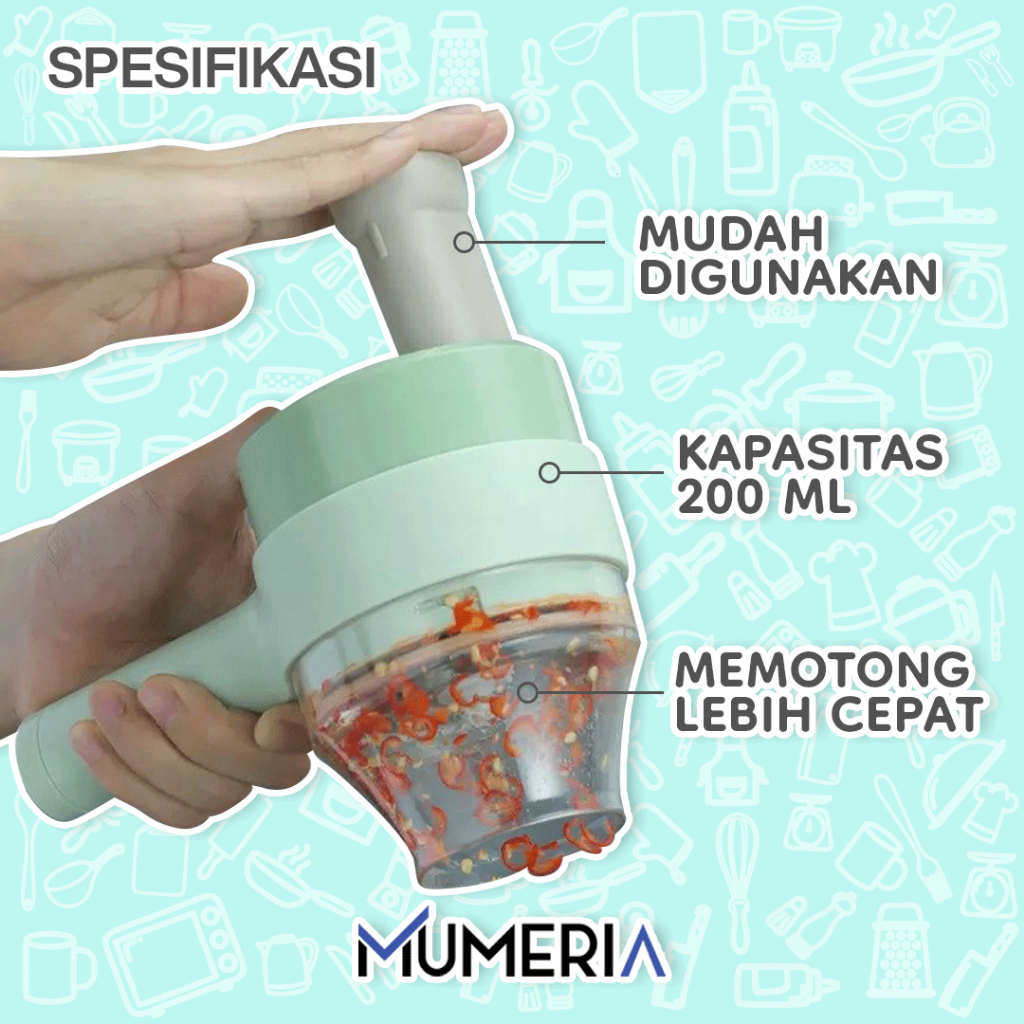 Electric Hand Food Chopper Pemotong Sayuran Elektrik Wireless Listrik USB Sosis Bawang Putih Dapur Multifungsi Praktis Murah Bagus