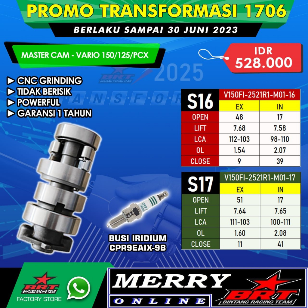 Promo 1702 Dan 1706 Master Cam BRT Noken as Vario 125 150 PCX 150 ADV 150 ADS S13 T1 T2