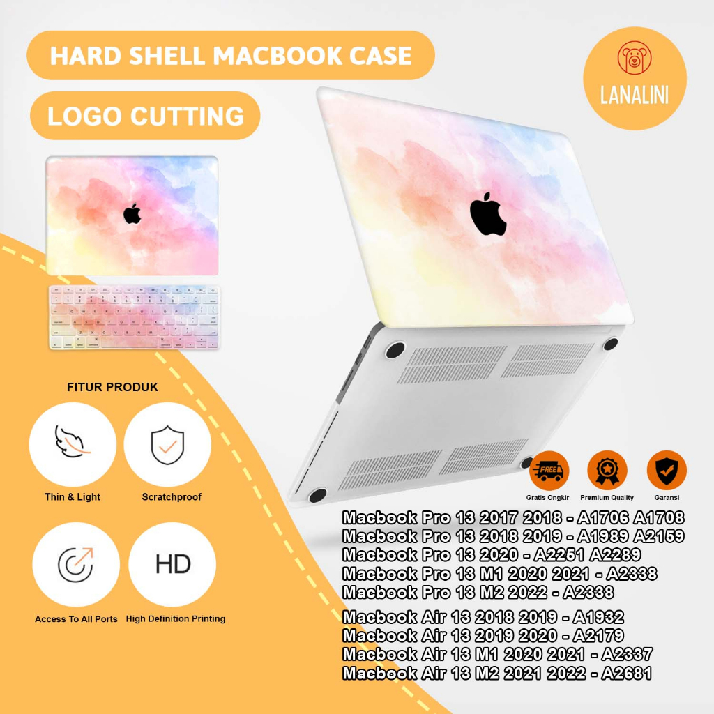 Case Casing Protective Pelindung Laptop Macbook Air Pro 13 M1 M2 2017 2018 2019 2020 2021 A1932 A2179 A2337 A1706 A1708 A1989 A2159 A2251 A2289 A2338 Gambar Abstrak Abstract Lukisan Marble Warna Orange Pink Pastel Kombinasi Motif Lucu Hardcase Murah