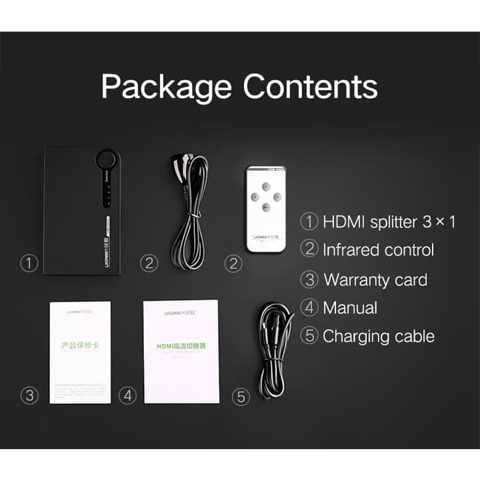 UGREEN 3x1 HDMI Splitter Switch Output 4K x 2K with IR Wireless Remote Control 40234